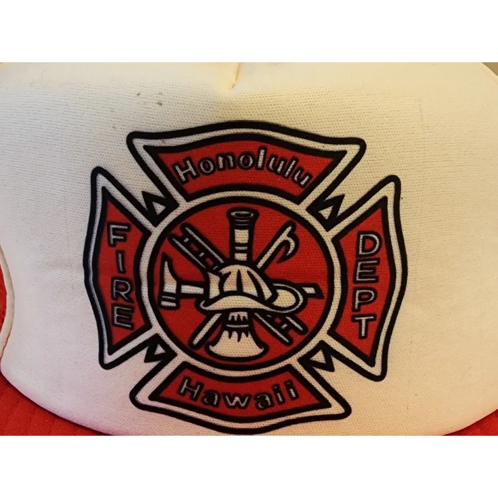Vtg Honolulu Hawaii Fire‎ Department Snapback Trucker Hat Cap Red 90s